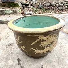 【信楽焼風】龍 大鉢 メダカ鉢 睡蓮鉢 古民具 エクステリア 庭