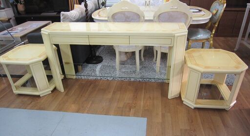 R087 イタリア製 輸入家具 サイン付 おしゃれ、コンソール＆サイドテーブル2点セット 美品