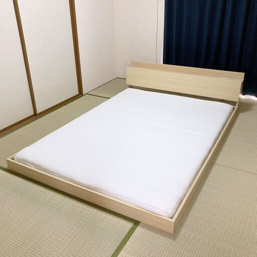 【成約済】2022年購入 美品 ダブルサイズ フロアベッド ニトリ薄型ポケットコイルマットレス すのこローベッド  ダブルベッド A0CM0209