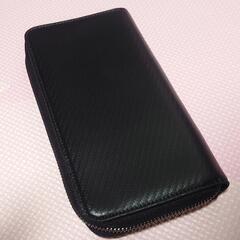 長財布 黒赤 カーボン調 大容量カードポケット