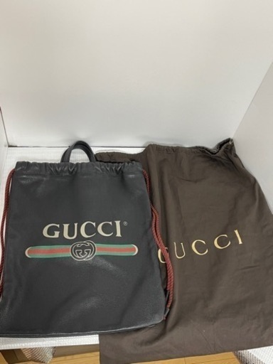 ★グッチ　ロゴ　ドローストリング　ナップサック　リュック　ブラック　超美品★