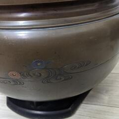 宣徳銅 瓶掛 銀象嵌 大型火鉢 手あぶり火鉢 ひばち 古銅 時代物 骨董品