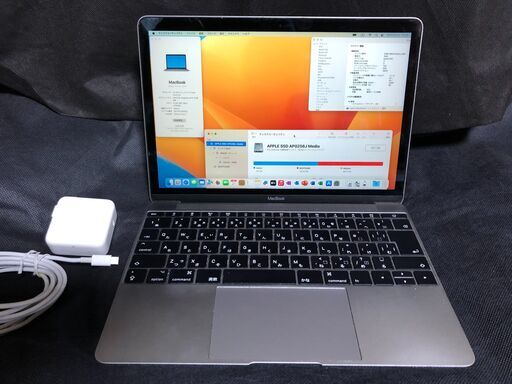 「MacBook Retina 12インチ Mid 2017 (MNYF2J/A)　スペースグレイ」高細密Retinaディスプレイ搭載 / Core ｍ3搭載 /メモリー8GB / SSD-256GB / MacOS(最新Ventura)&Office2019とWin10＆Office2010の選択起動可能 / Webカメラ / Bluetooth / 無線LAN / USB TYPE-Cアダプタ付属 / 中古品