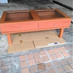 　ソファーテーブル　オシャレ　ガラス&引き出し付き