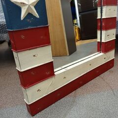 星条旗ミラー 大型 ヴィンテージ加工 61×84㎝ 壁掛け可能 WTW ダブル