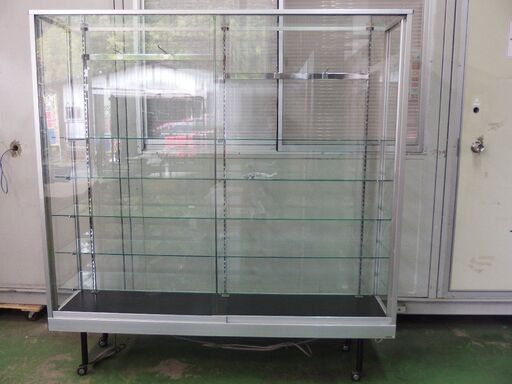 業務用 ガラスショーケース 店舗ディスプレイ 約幅1800㎜×高1870×奥450 棚板5枚 鍵付きUSED