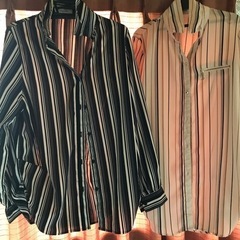 レディース　ストライプ長袖シャツ　2枚セット