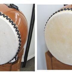 ☆ 小路楽器店 和太鼓 打面1尺(約30cm)×胴高約38cm 耳なし 台付き/バチ付き 宮太鼓 長胴太鼓 くり貫き胴 札幌 東区 北20条店の画像