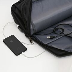 未使用新品 スクエア リュック バックパック 黒 ビジネスリュック PCバック 通勤 通学 2WAY 旅行 軽量 撥水加工 収納袋付き USBポートの画像