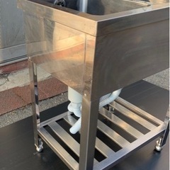 業務用 2槽シンク 幅600×奥450×高さ800(mm) 流し台 厨房機材 キッチン 手洗い場 厨房機器 店舗用品 大阪 2層シンク ホース新品交換済 の画像