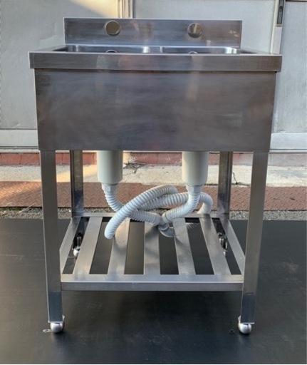 業務用 2槽シンク 幅600×奥450×高さ800(mm) 流し台 厨房機材 キッチン 手洗い場 厨房機器 店舗用品 大阪 2層シンク ホース新品交換済