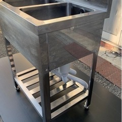 業務用 2槽シンク 幅600×奥450×高さ800(mm) 流し台 厨房機材 キッチン 手洗い場 厨房機器 店舗用品 大阪 2層シンク ホース新品交換済 の画像