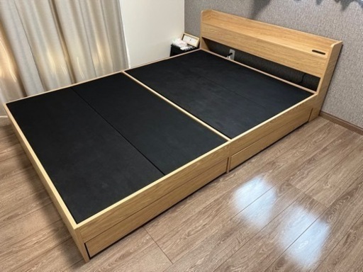 【お譲り先が決まりました】ダブルベッド　マットレス付き　収納付きベッド