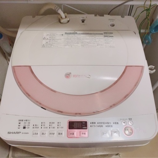 SHARP高性能風乾燥付き パステルピンク6kg洗濯機