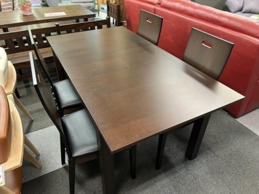 ダイニング5点 伸長式 未使用 大川家具