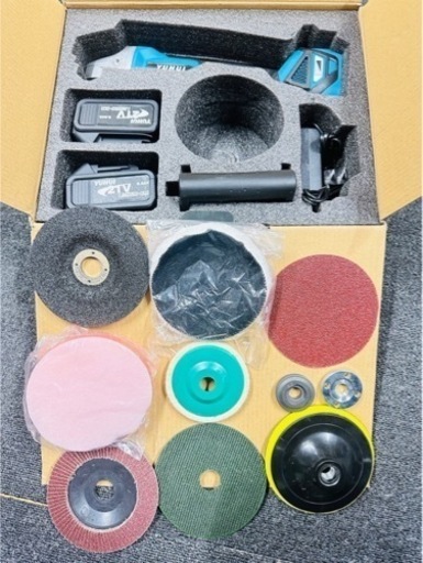 2022最新型 電気ディスクグラインダー 電動 一台二役 ブラシレスモーター搭載 6段変速 125mm 21Vバッテリー2個付き