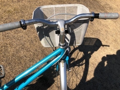 整備済◆22インチ　子供から小柄な大人まで　シティサイクル　ママチャリ　子ども自転車　ターコイズブルー　水色