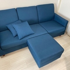 紺色3人掛けソファ　カウチ付き【再投稿】の画像