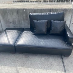 コーナーソファ L字 レイアウト自在 ブラック ビニールレザー 中古