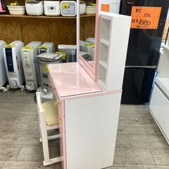 ドレッサー スツール付き ツートンカラー ピンク×ホワイト 収納棚多数 鏡扉収納付き ガラス天板 引出し3個 扉1枚 コンセント2個付 鏡台 化粧台 姫系■横幅60cm×奥行42cm×高さ133㎝■近隣配送無料 買取帝国 志木店の画像