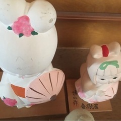 陶器　人形　絵日傘　お土産品　20円/個　※ヤケ汚れありの画像