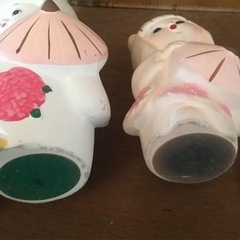 陶器　人形　絵日傘　お土産品　20円/個　※ヤケ汚れありの画像