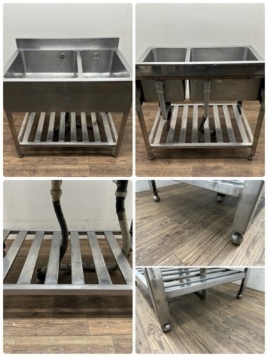 業務用　ステンレス　２槽シンク流し台　店舗　飲食店　厨房　W９００ｘＤ６００ＸＨ８００ｍｍ