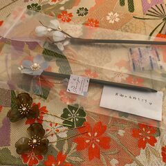 【1本簪　2本セット】【小さめ花簪　髪飾り　花ブラウン2本セット...