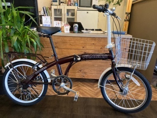 【前後タイヤ新品！】LEDオートライト　6段変速　20インチ折りたたみ自転車　ブラウン