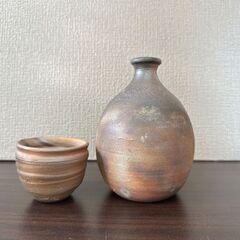 212 美品 岡本碧山 徳利 お猪口 備前焼 共箱付 酒器 おかもとへきざんの画像