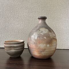 212 美品 岡本碧山 徳利 お猪口 備前焼 共箱付 酒器 おかもとへきざんの画像