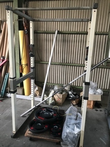 タフスタッフTPRパワーラック　ラバープレートベンチバーベルセット