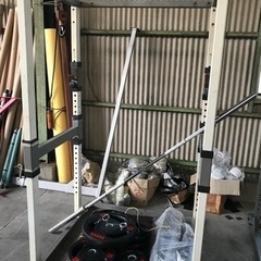 タフスタッフTPRパワーラック　ラバープレートベンチバーベルセット