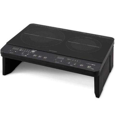 アイリスオーヤマ 2口 IHクッキングヒーター 工事不要 1400W 100V 脚付き ブラック IHK-W13S-B
