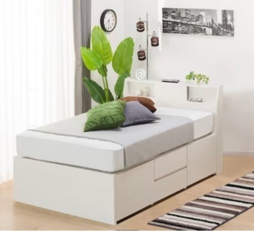 【美品】マットレス付き　ニトリ　大小引き出し収納付きシングルベットフレーム(アザン3)