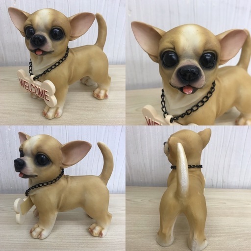 【売ります】【K3866】 中古 欠けあり チワワ 置物 ウェルカムドッグ ウェルカムボード インテリア 玄関 庭 犬 長期保管 自宅保管