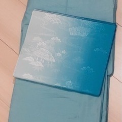 着物　青緑色　波模様　色無地