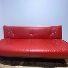 ソファーベッド（赤） ハイバック 3WAYソファベッド 1.5人掛け [幅90] 14段階リクライニング