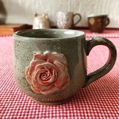 手づくり　薔薇コーヒーカップ　手づくり工房ひだまり