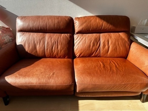 2人用左電動本革リクライニングソファ