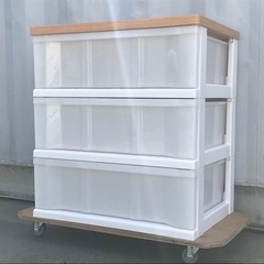 美品！ウッドトップチェスト◇木天板◇コマ付◇幅55cm◇収納ケー...