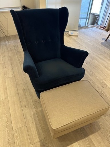 【値段相談可能】IKEAストランドモン(イエロー)+フットスツール(ベージュ)セット