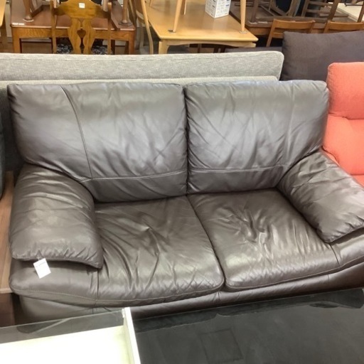 2人掛けソファー　シワ有り　レザー　ブラック