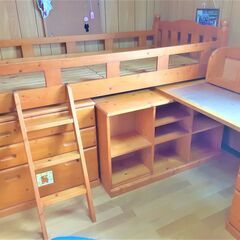 システムベット　子供用ベット　机付きベット　子供部屋　木製　チェ...
