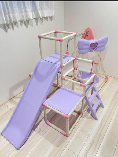 ジャングルジム　室内　パープル　ブランコ付き　鉄棒　滑り台