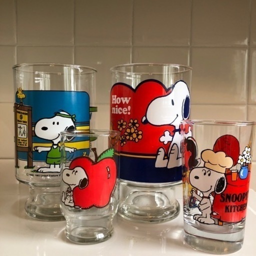 USAビンテージ　スヌーピー　ビッググラス　アップル　アンカーホッキング