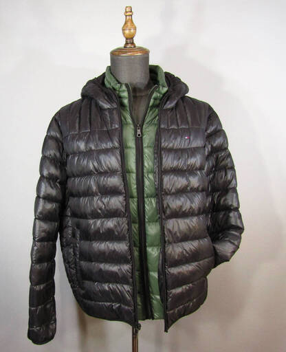   ２重構造　あったかパフジャケット (Black x Green)