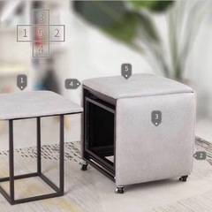 楽々展開❗️オットマン 5in1 スツールコンビネーション 収納 5脚セットの画像