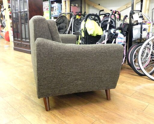 2人掛けソファ 2Pソファ 幅130奥72高74cm ブラウン ファブリック コンパクトサイズ 長椅子 家具 札幌市 厚別区