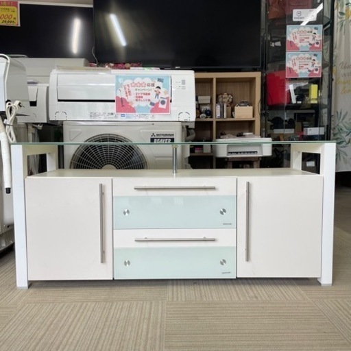 【美品‼️】株式会社コタキ 120cm幅ローボード テレビ台 収納家具 強化ガラス天板 ホワイト♪